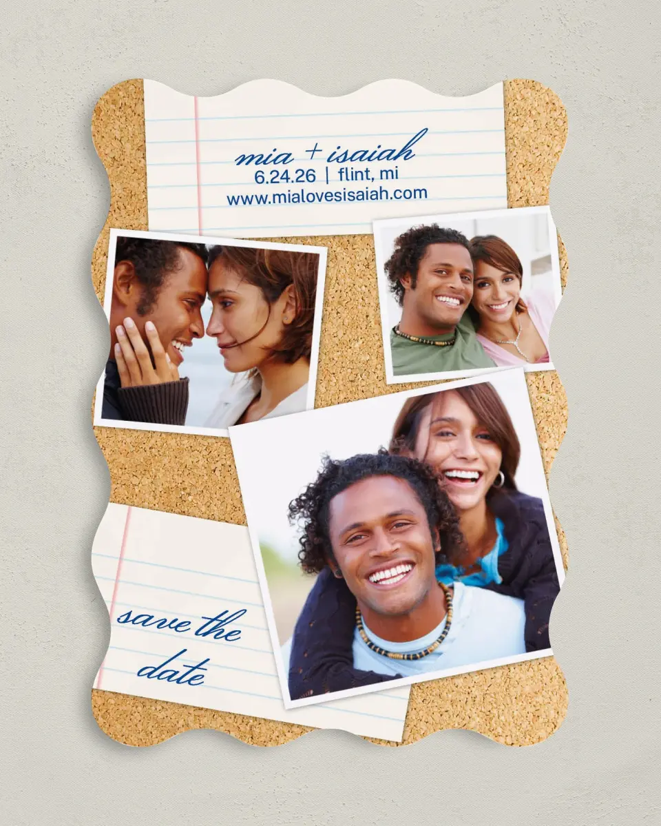 This is a 5" x 7" Save the Date Card called Sweet Snapshots printed in full color on Premium Smooth paper