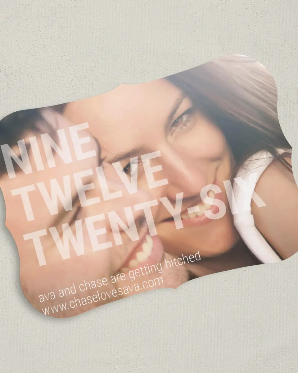 This is a 5" x 7" Save the Date Card called See Through Love printed in full color on Premium Smooth paper
