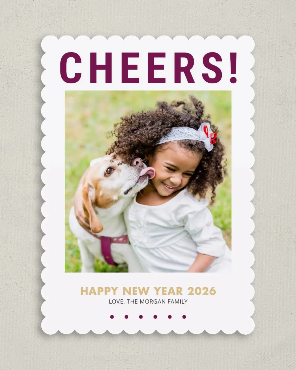 This is a 5" x 7" Christmas Card called Cheers! printed in full color on Premium Smooth paper on Premium Smooth paper on Premium Smooth paper