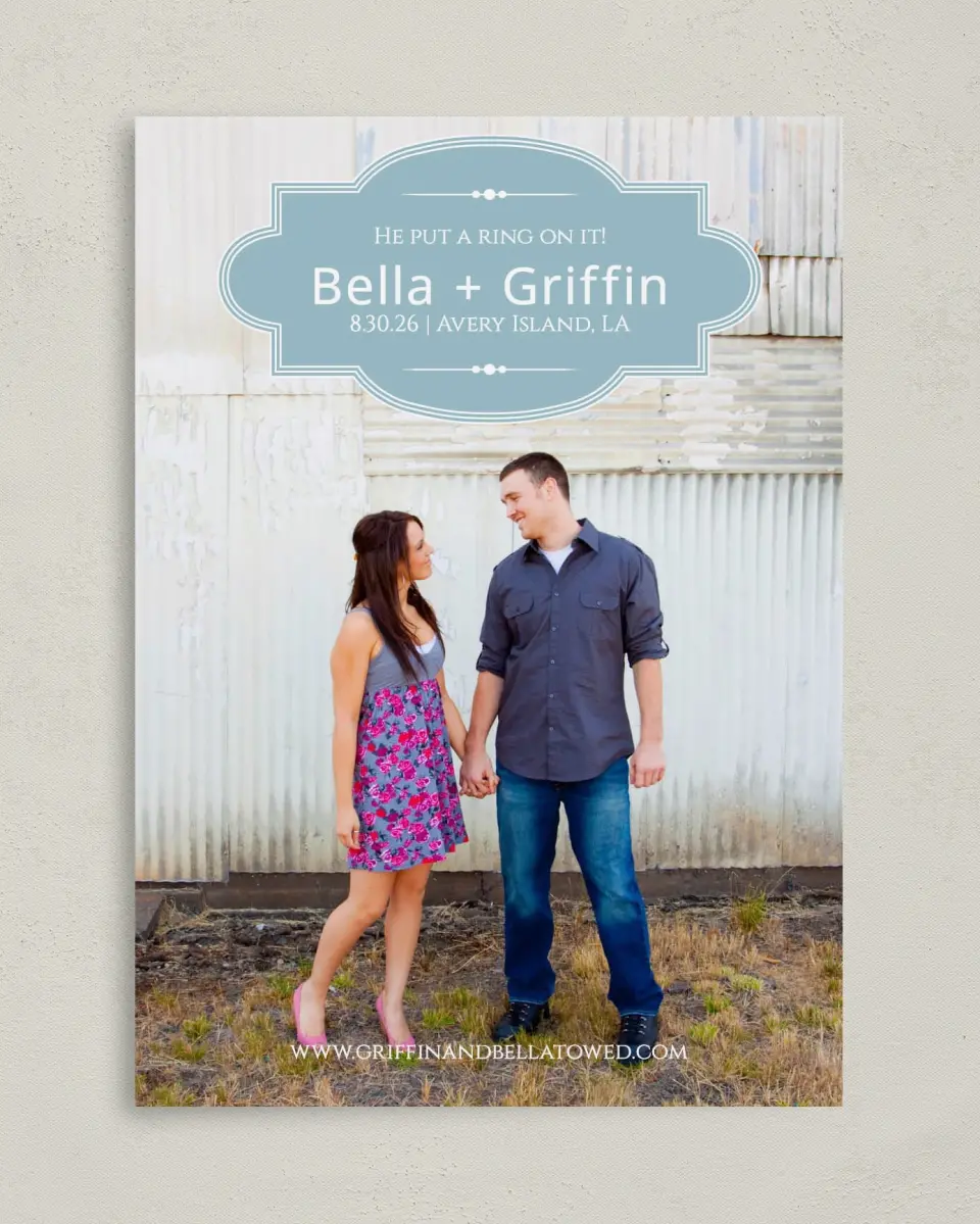 This is a 5" x 7" Save the Date Card called Storybook Ending printed in full color on Premium Smooth paper
