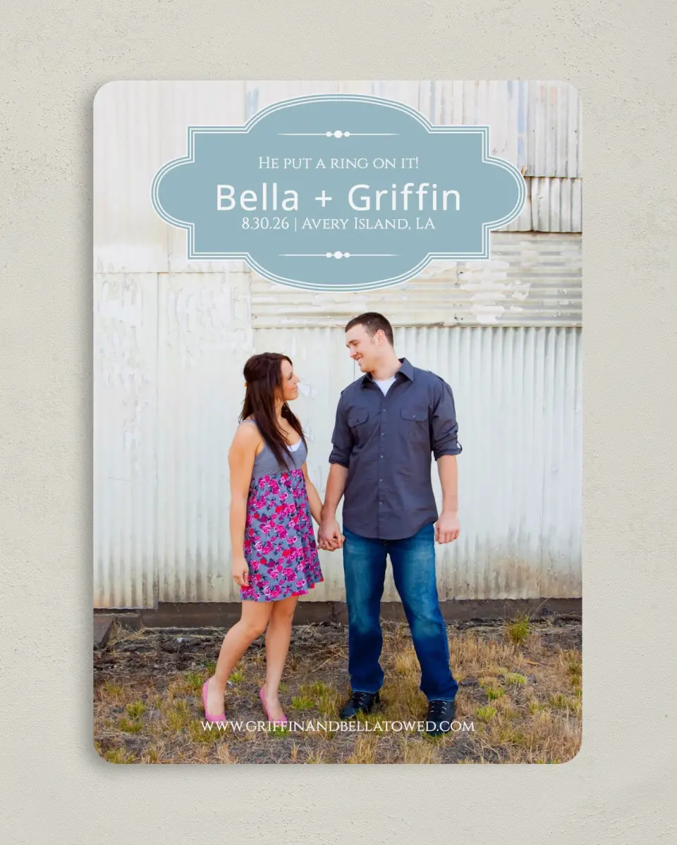 This is a 5" x 7" Save the Date Card called Storybook Ending printed in full color on Premium Smooth paper