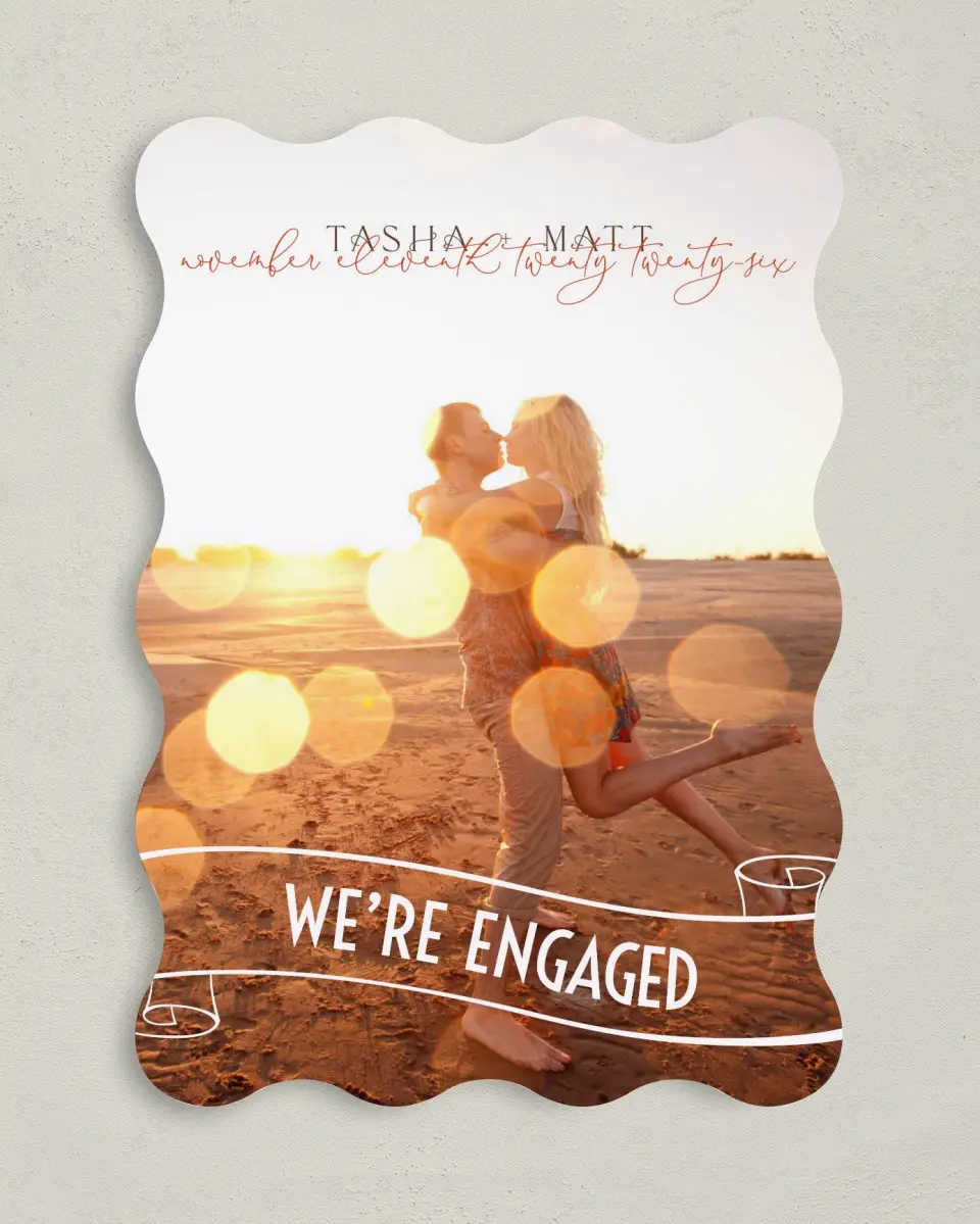 This is a 5" x 7" Save the Date Card called A Charmed Engagement printed in full color on Premium Smooth paper
