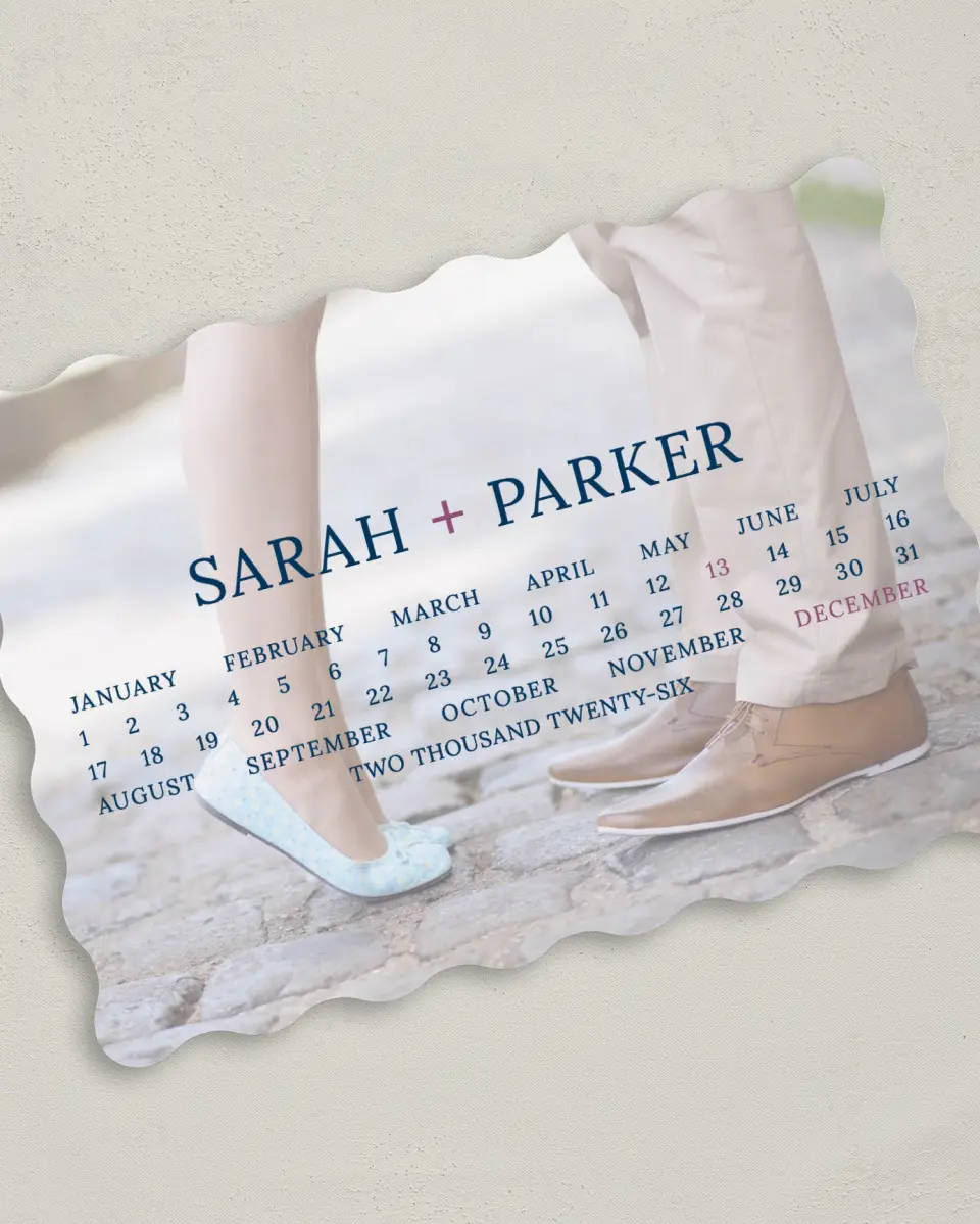 This is a 5" x 7" Save the Date Card called Modern Calendar printed in full color on Premium Smooth paper