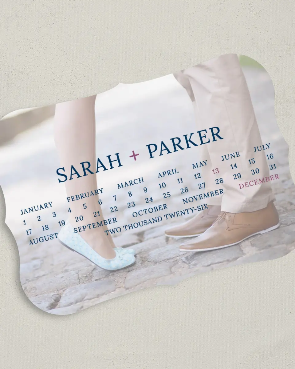 This is a 5" x 7" Save the Date Card called Modern Calendar printed in full color on Premium Smooth paper