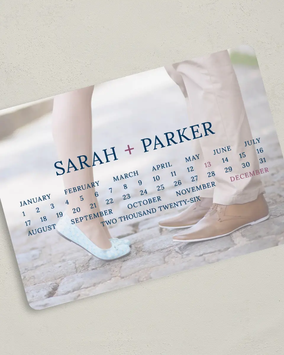 This is a 5" x 7" Save the Date Card called Modern Calendar printed in full color on Premium Smooth paper