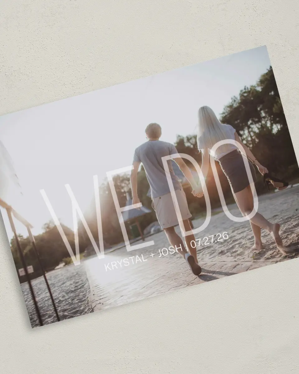This is a 5" x 7" Save the Date Card called Our Vow printed in full color on Premium Smooth paper