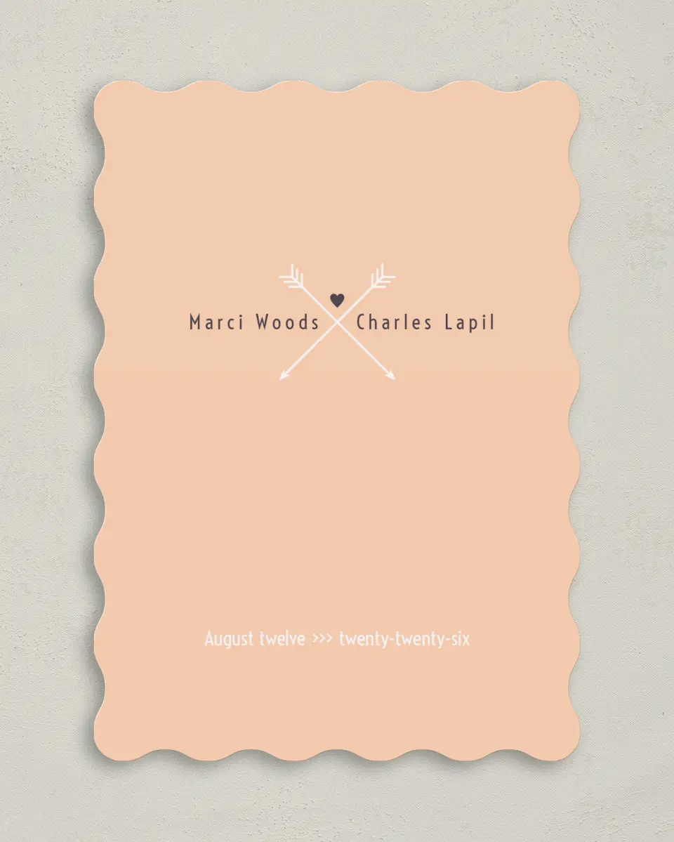 This is a 5" x 7" Save the Date Card called Love Arrows printed in full color on Premium Smooth paper