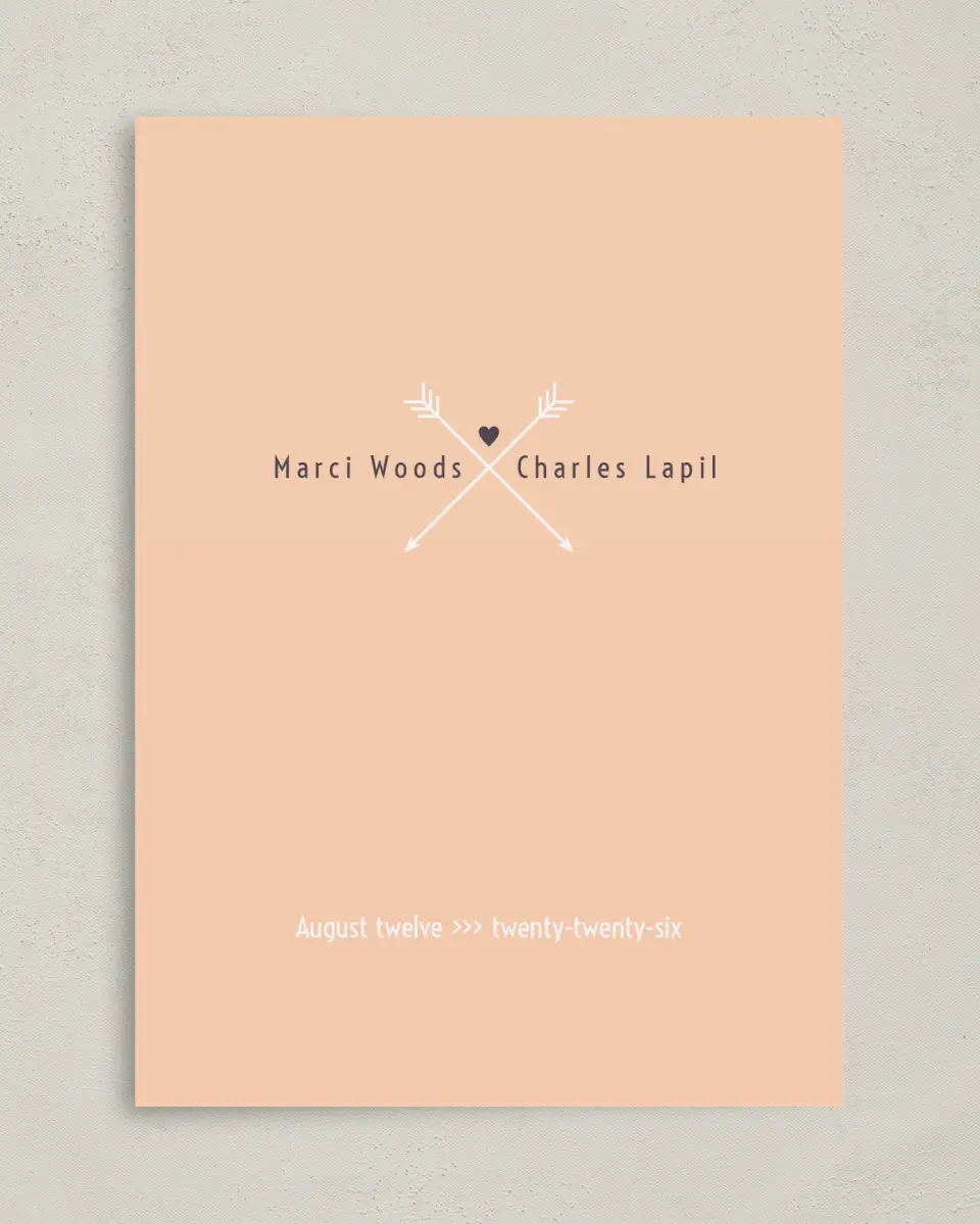 This is a 5" x 7" Save the Date Card called Love Arrows printed in full color on Premium Smooth paper