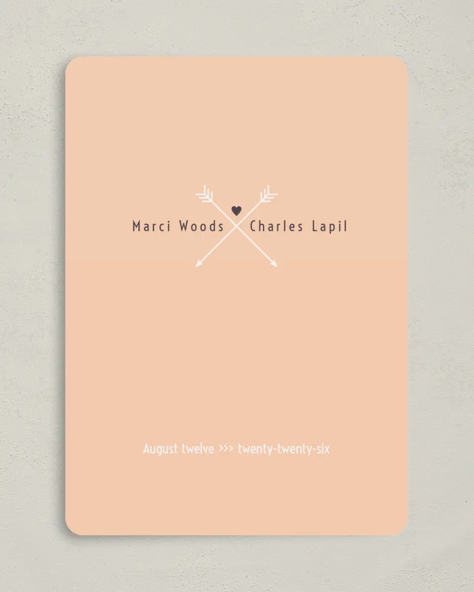 This is a 5" x 7" Save the Date Card called Love Arrows printed in full color on Premium Smooth paper