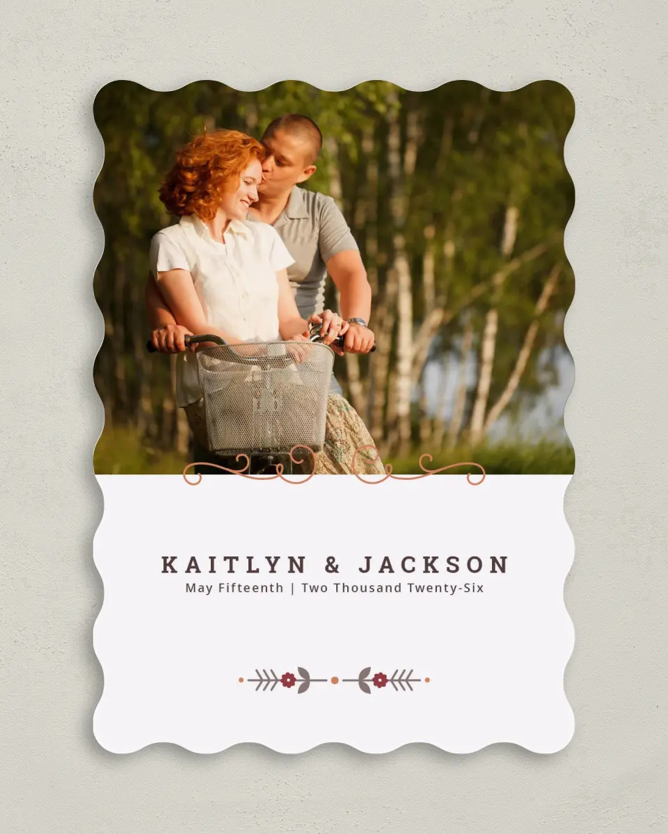 This is a 5" x 7" Save the Date Card called Fall Treasures printed in full color on Premium Smooth paper
