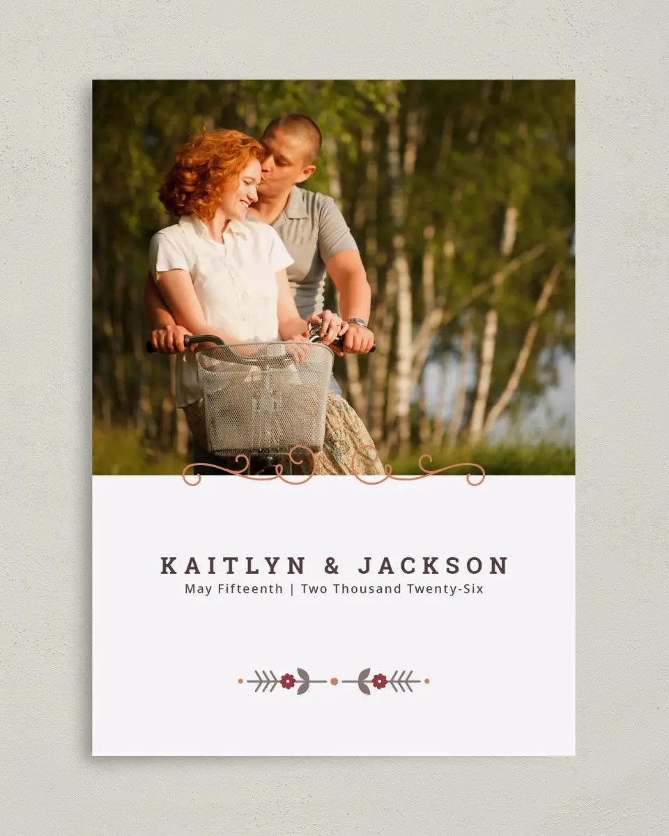 This is a 5" x 7" Save the Date Card called Fall Treasures printed in full color on Premium Smooth paper