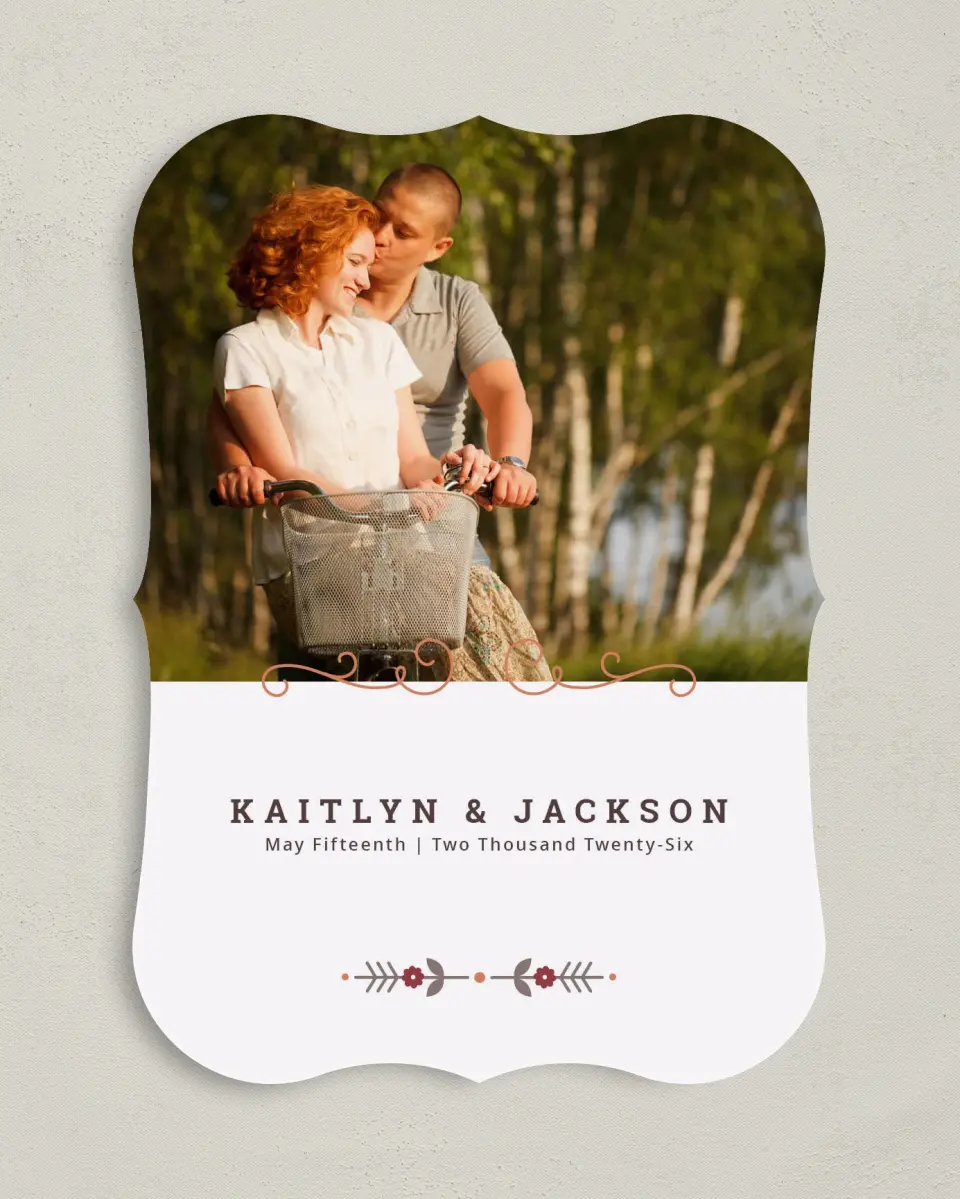 This is a 5" x 7" Save the Date Card called Fall Treasures printed in full color on Premium Smooth paper