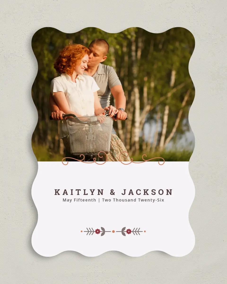 This is a 5" x 7" Save the Date Card called Fall Treasures printed in full color on Premium Smooth paper