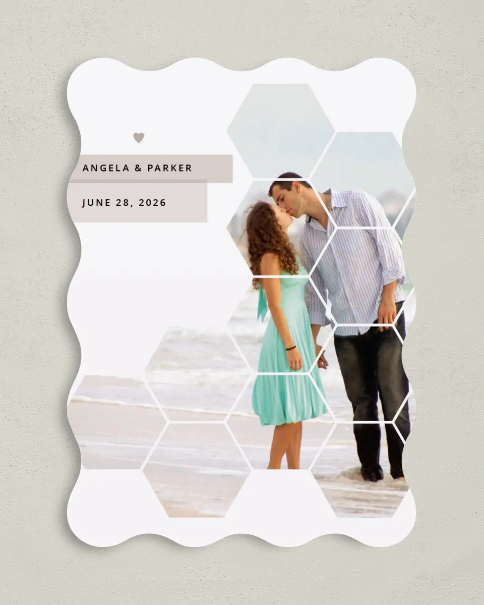 This is a 5" x 7" Save the Date Card called Honeycomb Sweetness printed in full color on Premium Smooth paper