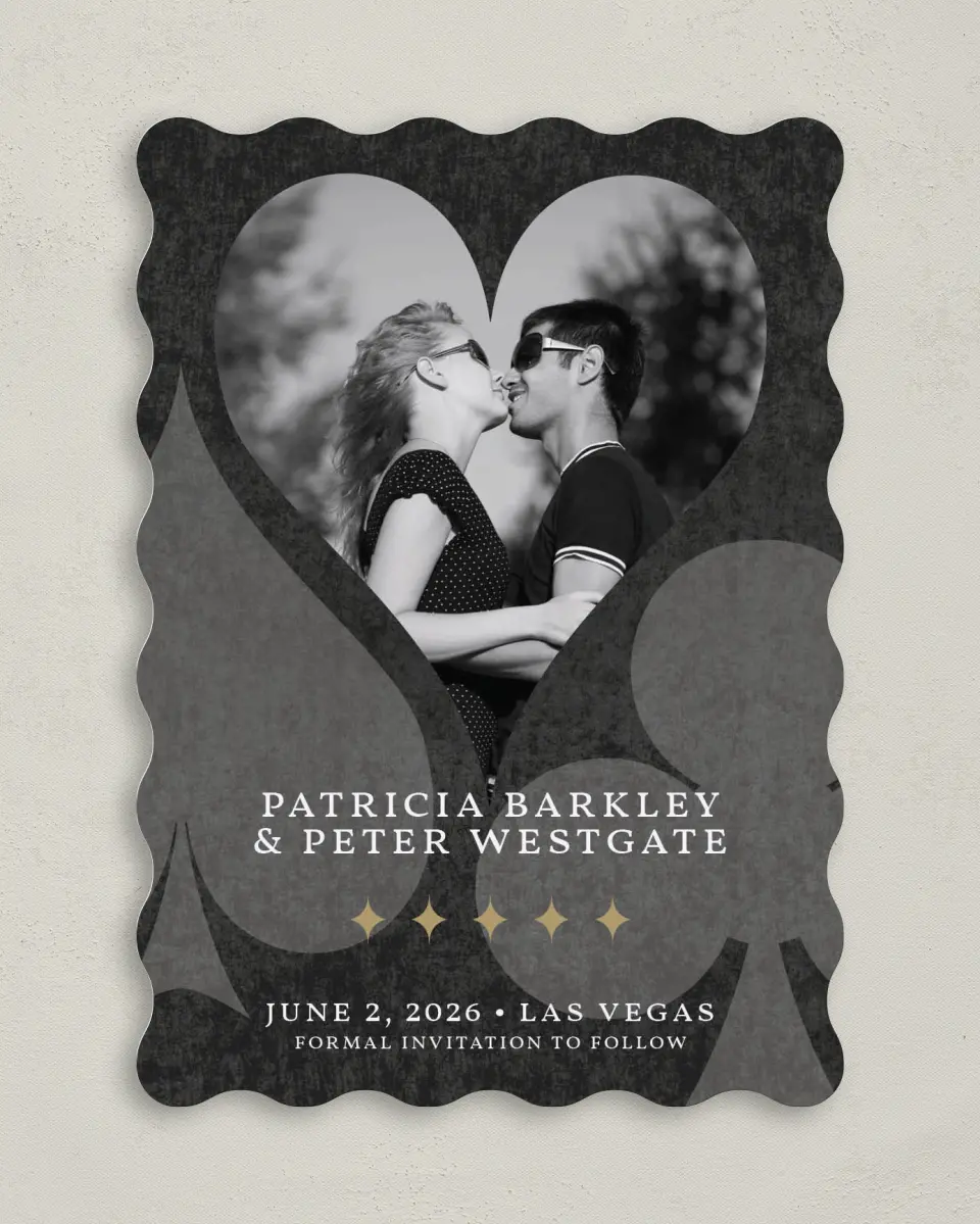 This is a 5" x 7" Save the Date Card called Vegas Luxe printed in full color on Premium Smooth paper