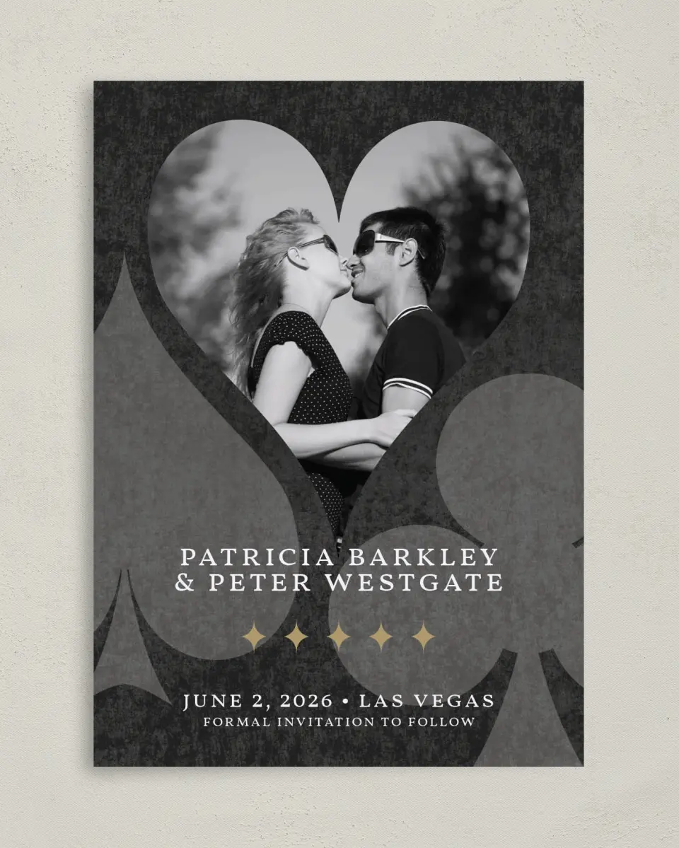 This is a 5" x 7" Save the Date Card called Vegas Luxe printed in full color on Premium Smooth paper