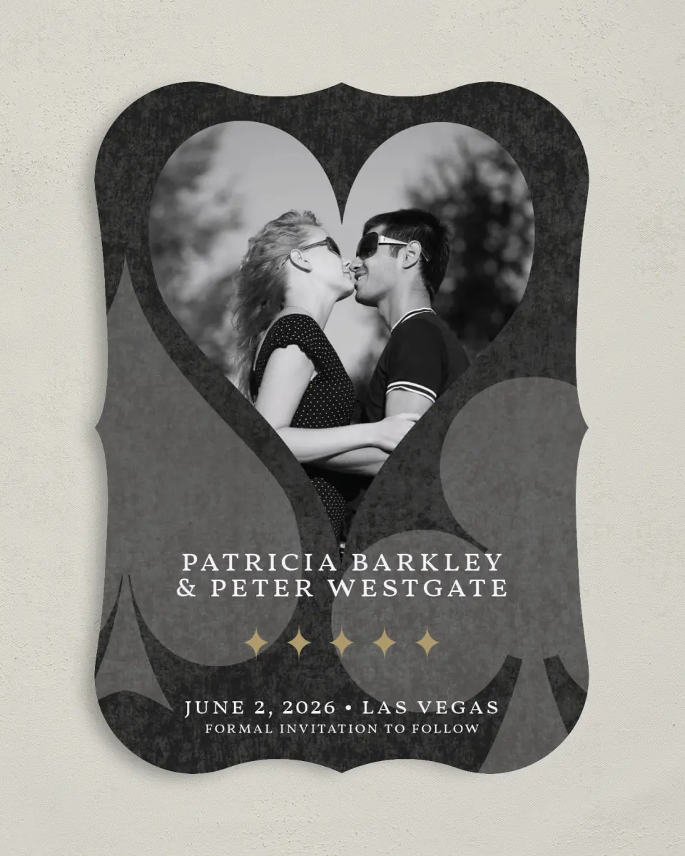 This is a 5" x 7" Save the Date Card called Vegas Luxe printed in full color on Premium Smooth paper