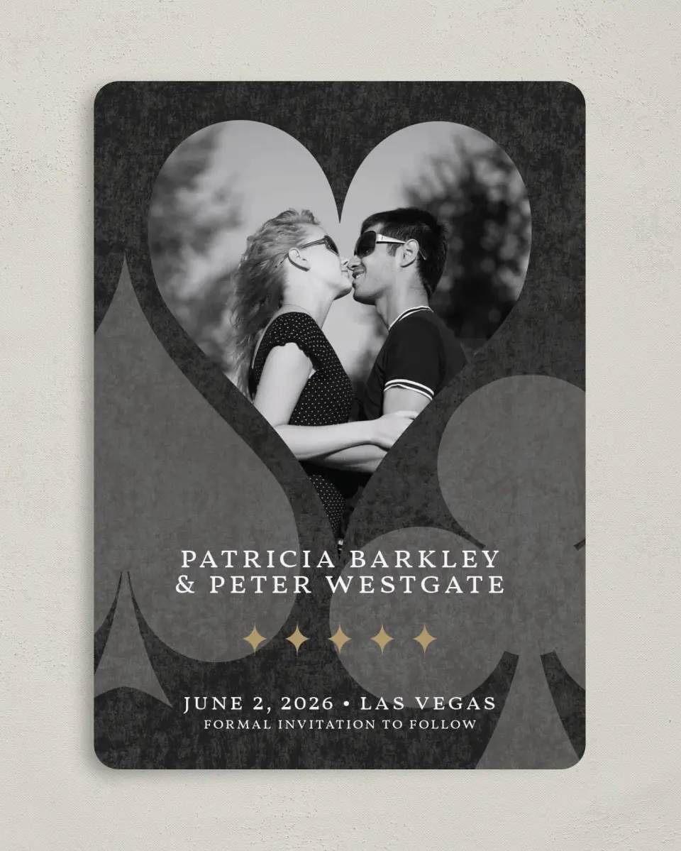 This is a 5" x 7" Save the Date Card called Vegas Luxe printed in full color on Premium Smooth paper