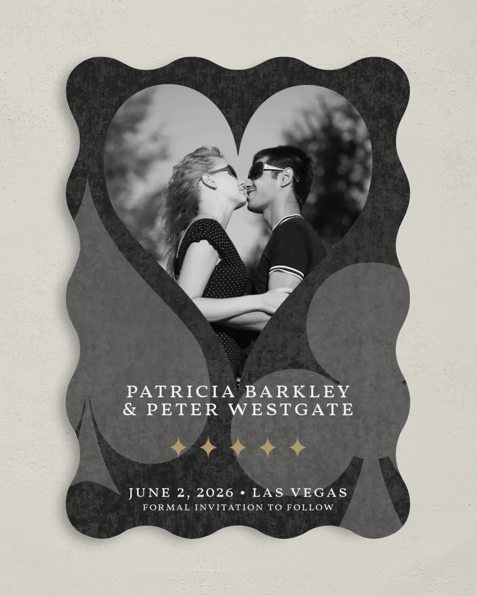 This is a 5" x 7" Save the Date Card called Vegas Luxe printed in full color on Premium Smooth paper