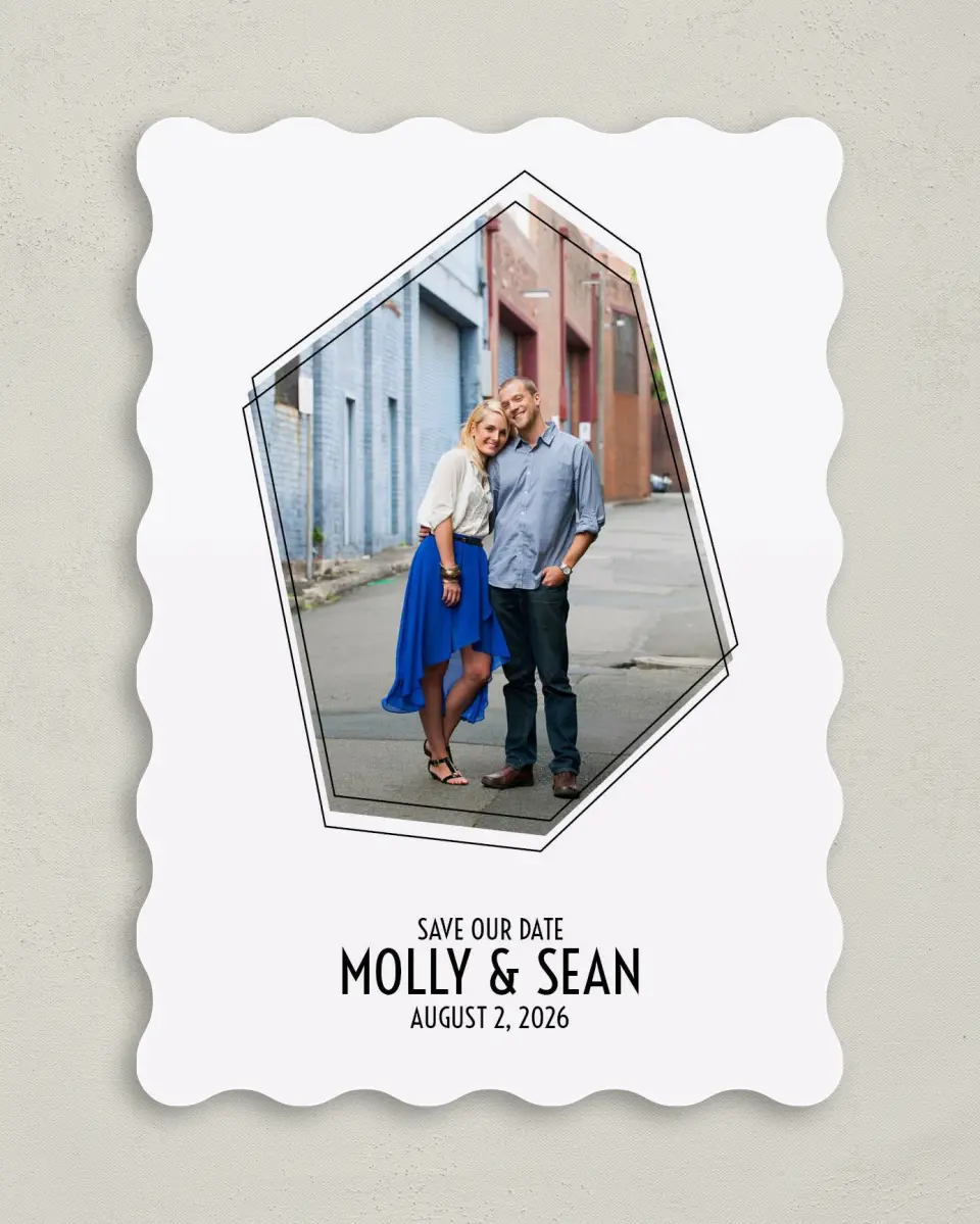 This is a 5" x 7" Save the Date Card called Modern Geo printed in full color on Premium Smooth paper