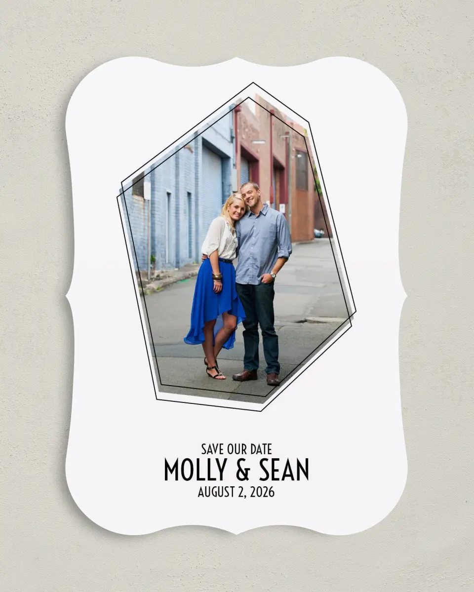 This is a 5" x 7" Save the Date Card called Modern Geo printed in full color on Premium Smooth paper