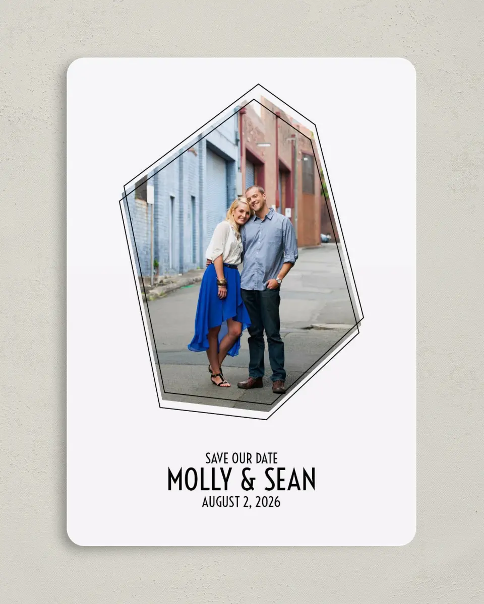 This is a 5" x 7" Save the Date Card called Modern Geo printed in full color on Premium Smooth paper