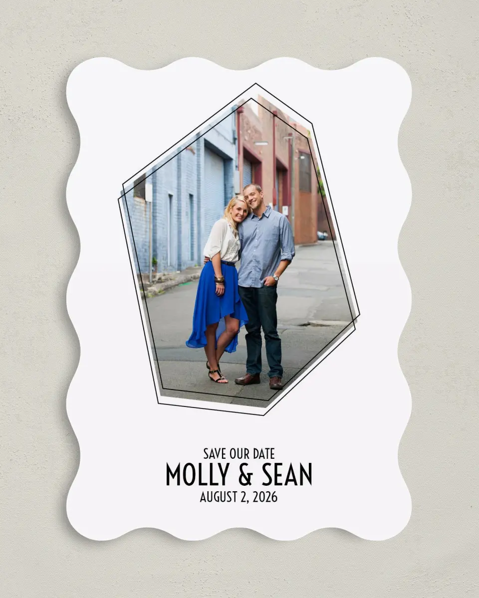 This is a 5" x 7" Save the Date Card called Modern Geo printed in full color on Premium Smooth paper