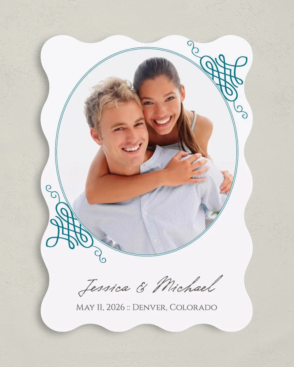 This is a 5" x 7" Save the Date Card called Simple Luxury printed in full color on Premium Smooth paper