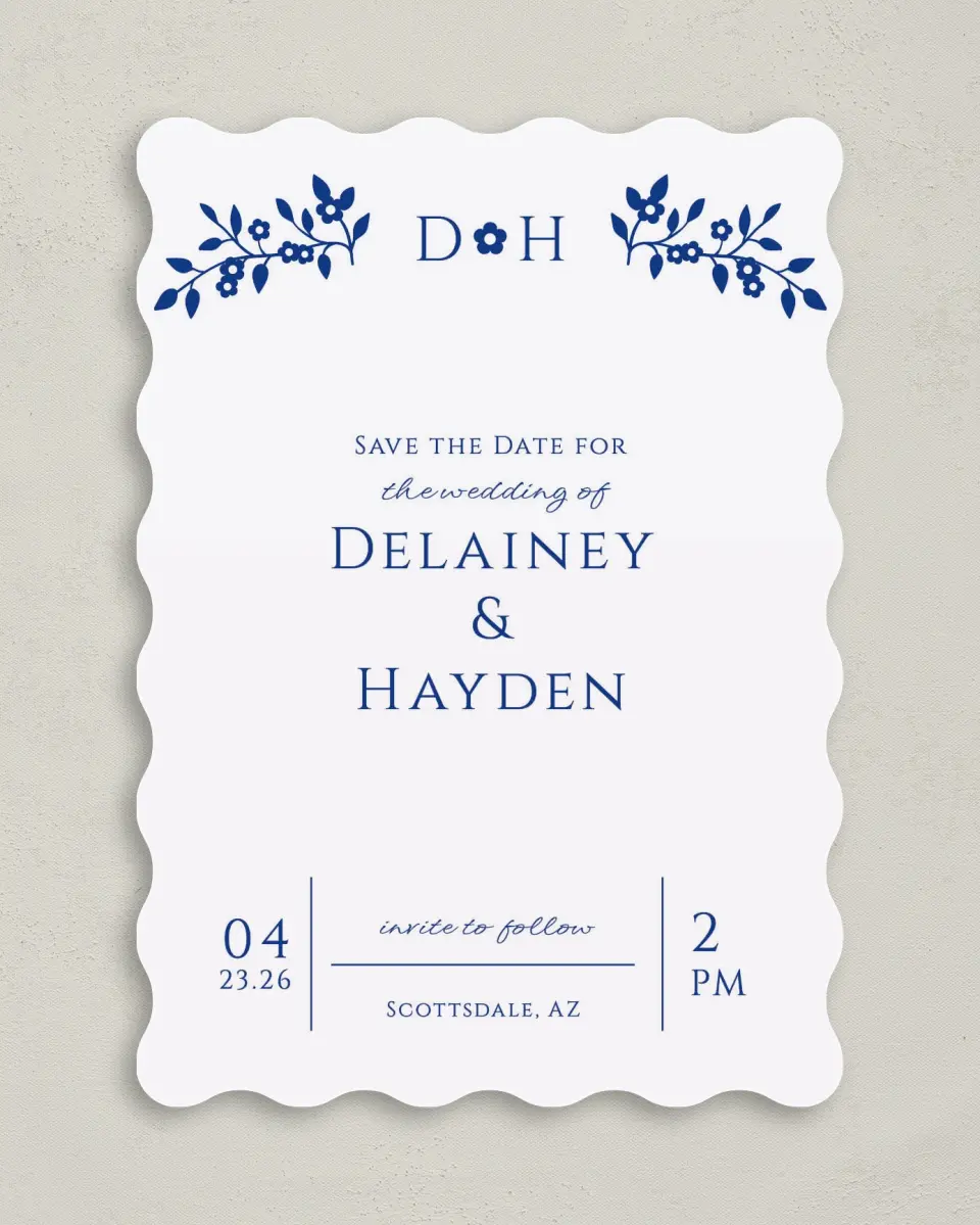 This is a 5" x 7" Save the Date Card called Secret Garden printed in full color on Premium Smooth paper