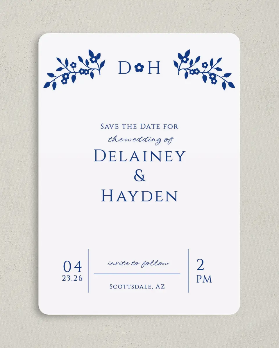 This is a 5" x 7" Save the Date Card called Secret Garden printed in full color on Premium Smooth paper