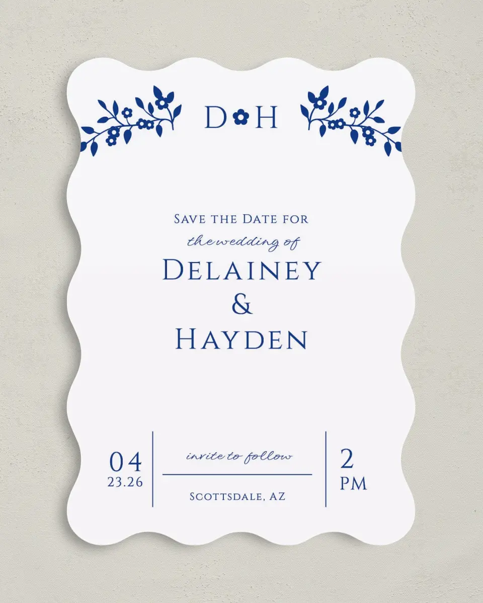 This is a 5" x 7" Save the Date Card called Secret Garden printed in full color on Premium Smooth paper