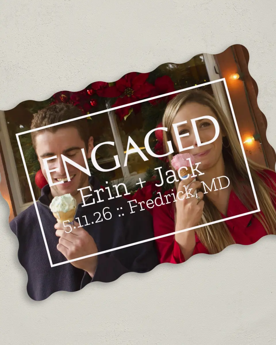 This is a 5" x 7" Save the Date Card called Modern Heartthrob printed in full color on Premium Smooth paper