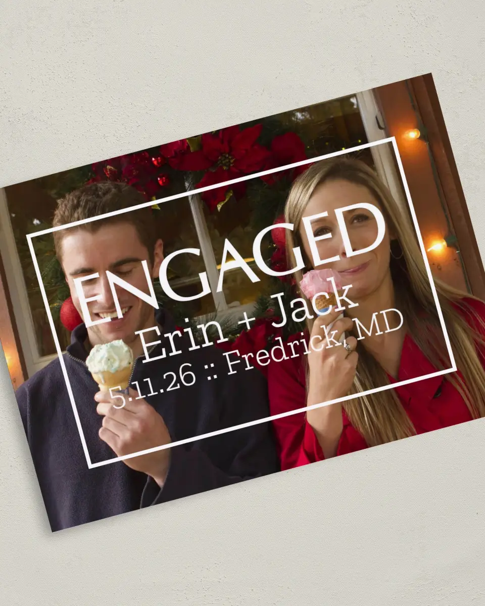This is a 5" x 7" Save the Date Card called Modern Heartthrob printed in full color on Premium Smooth paper
