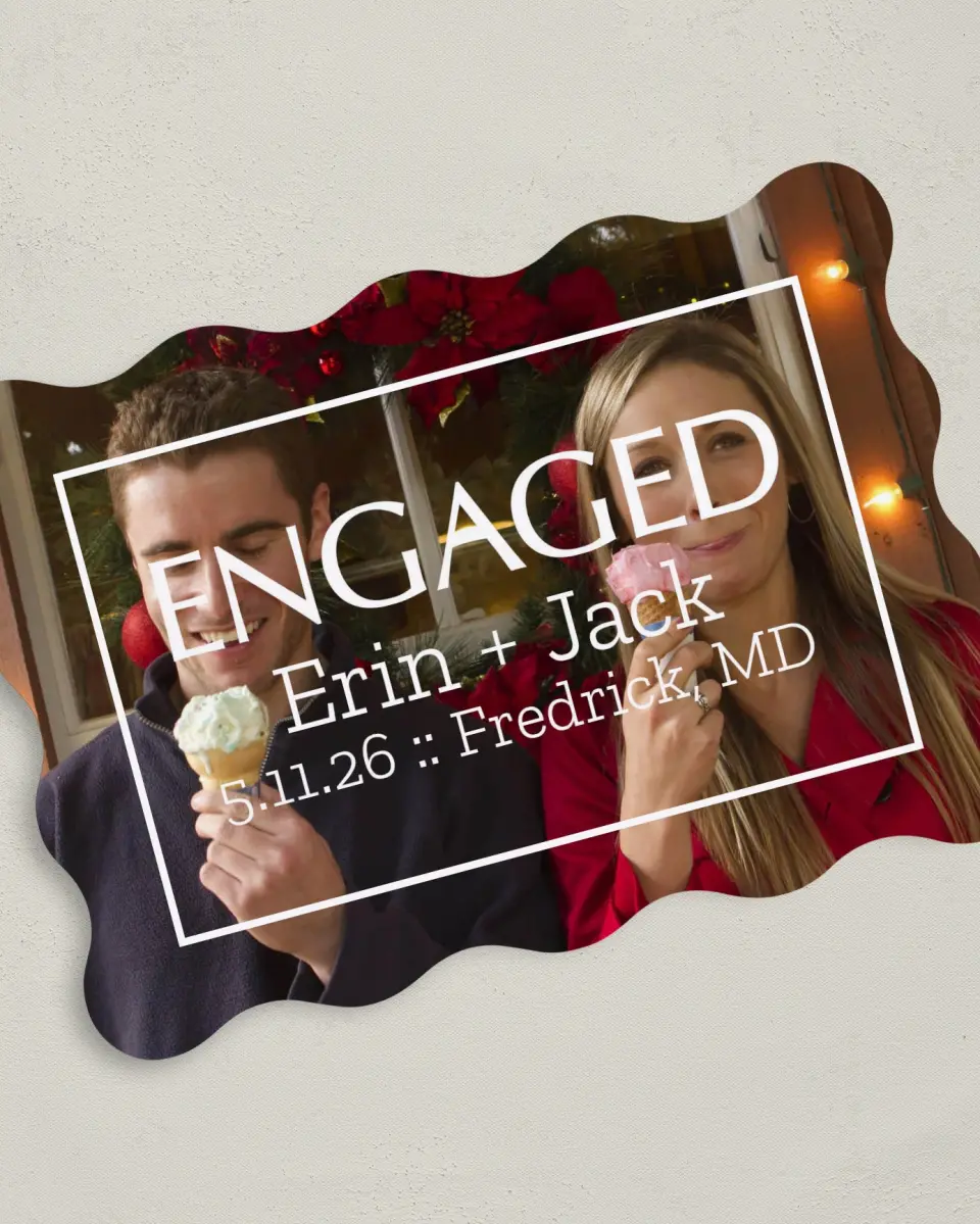This is a 5" x 7" Save the Date Card called Modern Heartthrob printed in full color on Premium Smooth paper
