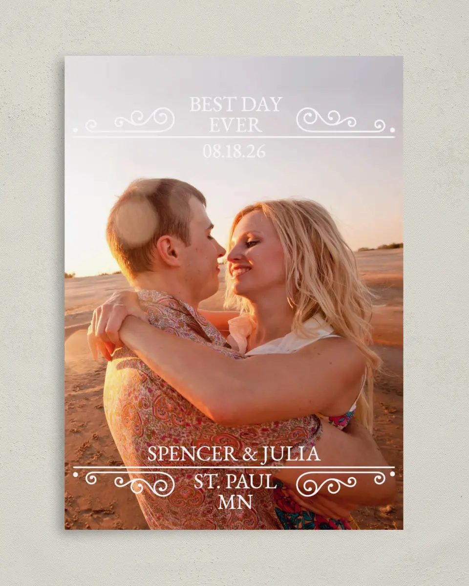This is a 5" x 7" Save the Date Card called Best Day Ever printed in full color on Premium Smooth paper