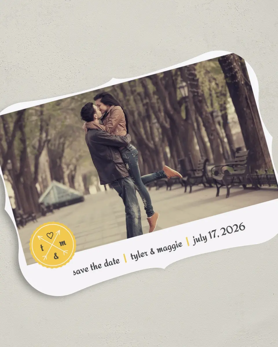This is a 5" x 7" Save the Date Card called Love Compass printed in full color on Premium Smooth paper