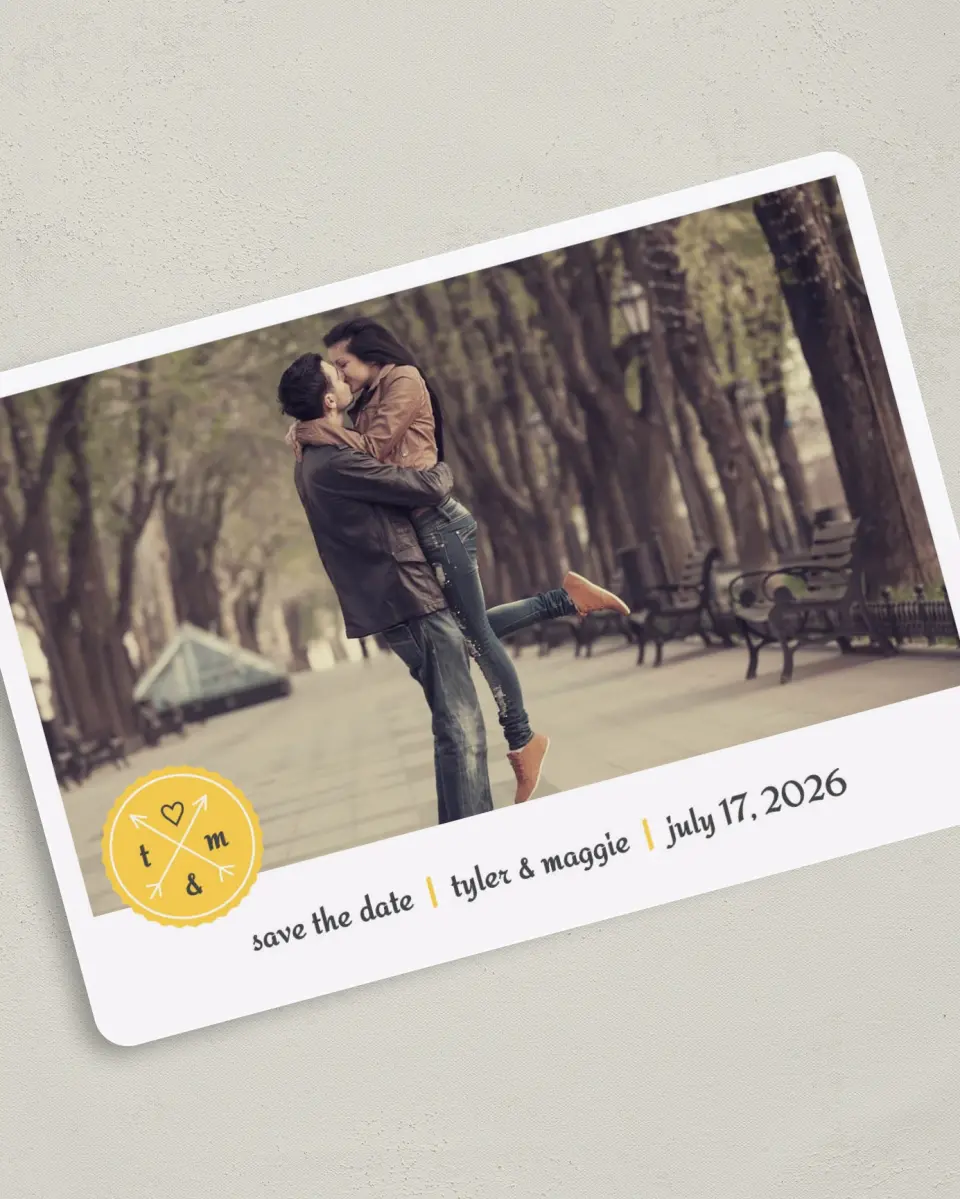 This is a 5" x 7" Save the Date Card called Love Compass printed in full color on Premium Smooth paper