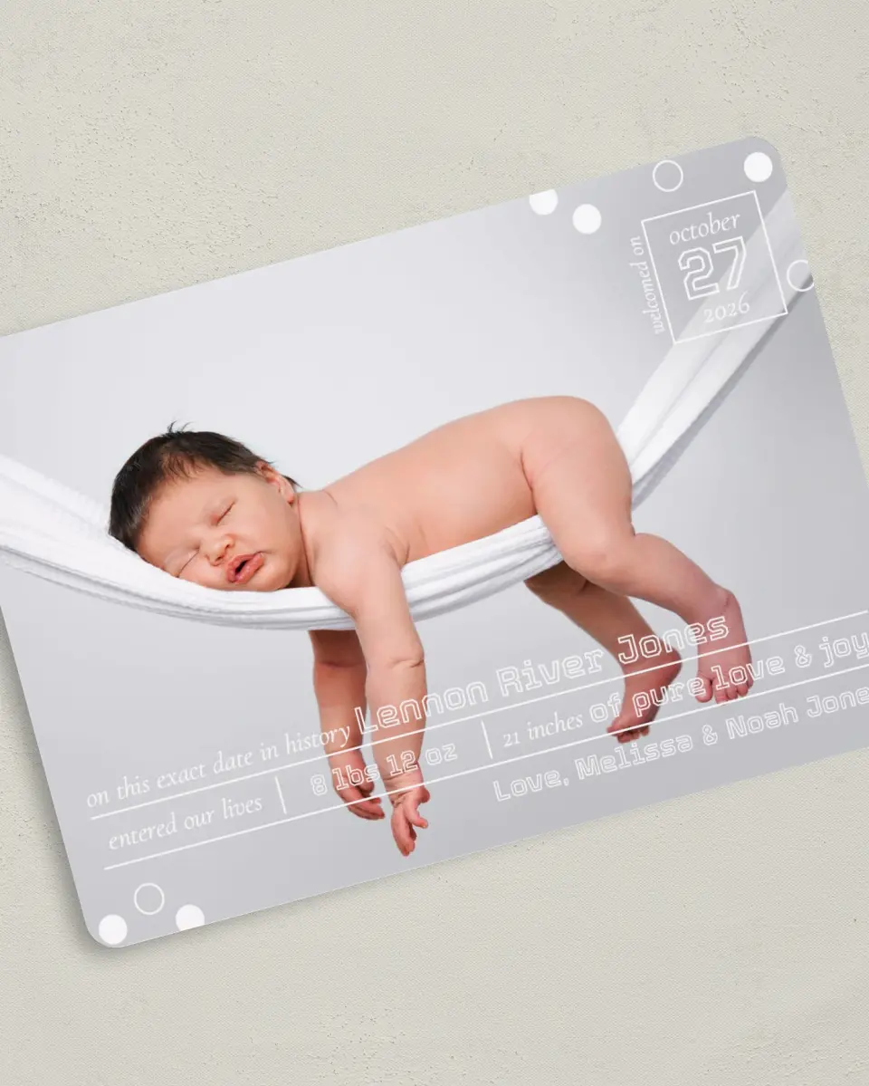 This is a 5" x 7" Birth Announcement Card called Sprinkled With Love printed in full color on Premium Smooth paper