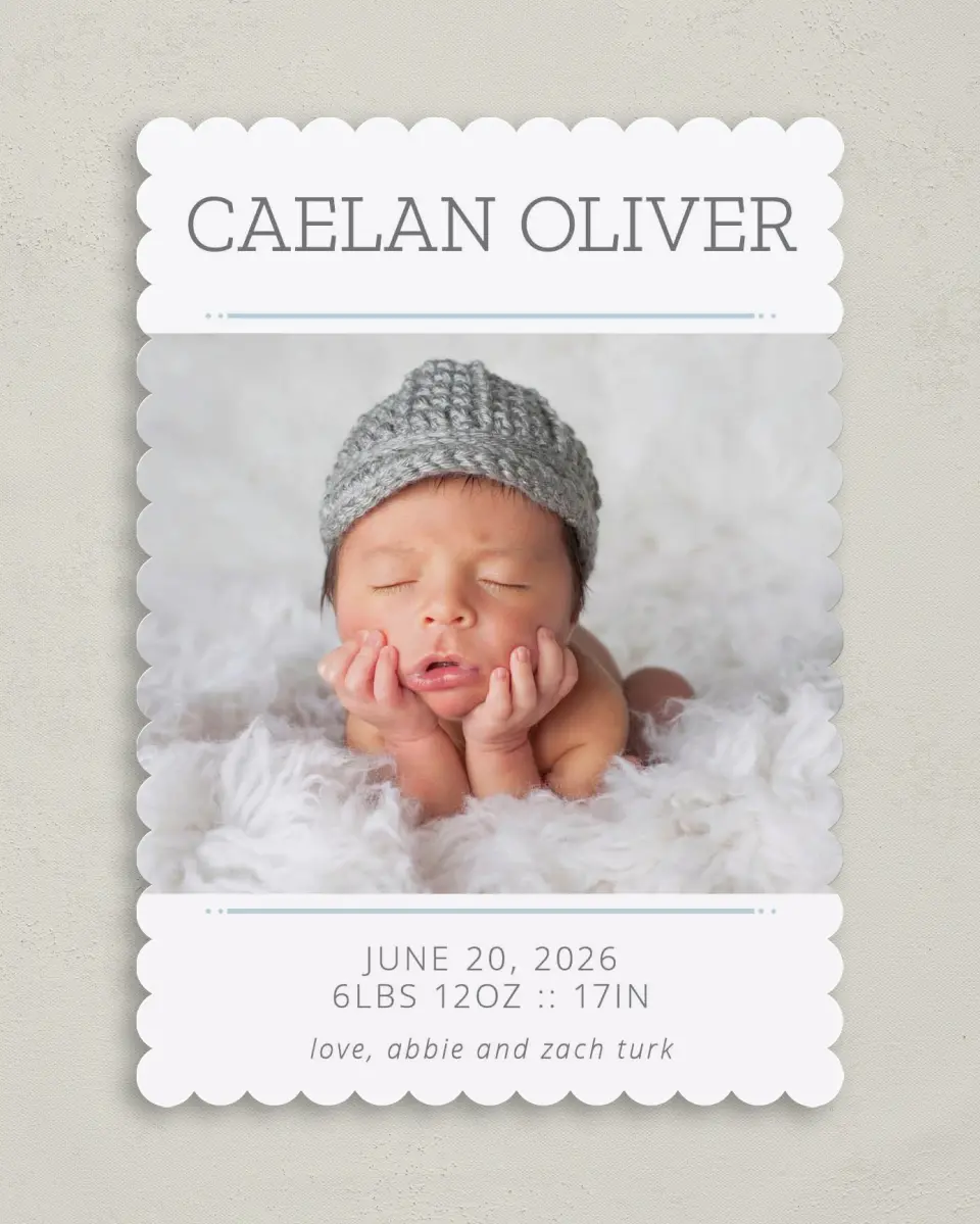 This is a 5" x 7" Birth Announcement Card called Sweet Little Love printed in full color on Premium Smooth paper