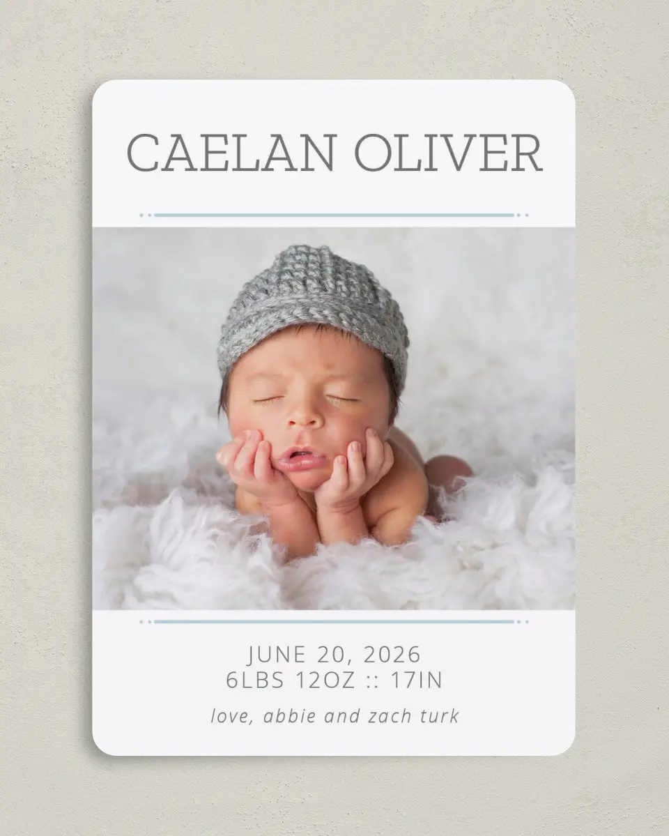 This is a 5" x 7" Birth Announcement Card called Sweet Little Love printed in full color on Premium Smooth paper