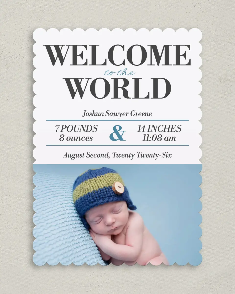 This is a 5" x 7" Birth Announcement Card called Starry Introduction printed in full color on Premium Smooth paper