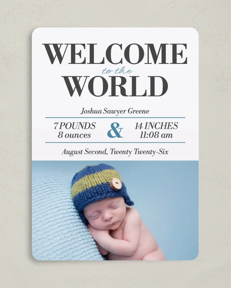 This is a 5" x 7" Birth Announcement Card called Starry Introduction printed in full color on Premium Smooth paper