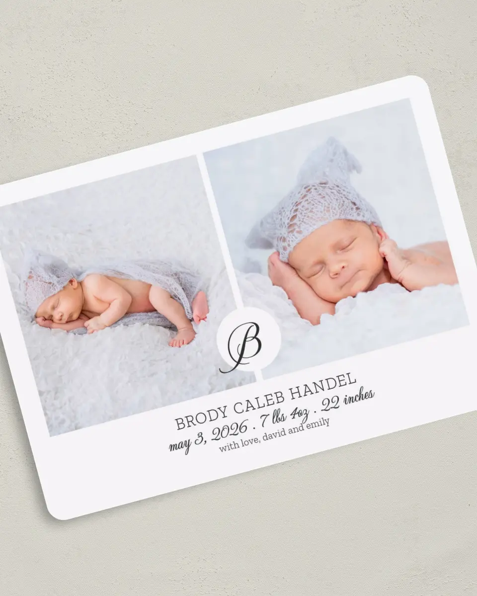 This is a 5" x 7" Birth Announcement Card called Lovable Dots printed in full color on Premium Smooth paper