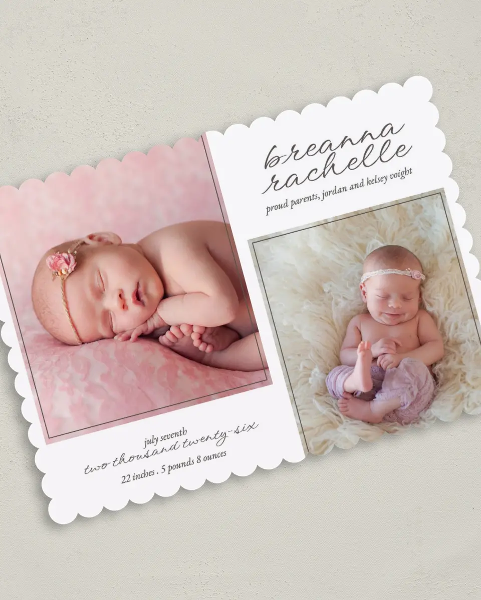 This is a 5" x 7" Birth Announcement Card called Sweetly Sprinkled printed in full color on Premium Smooth paper