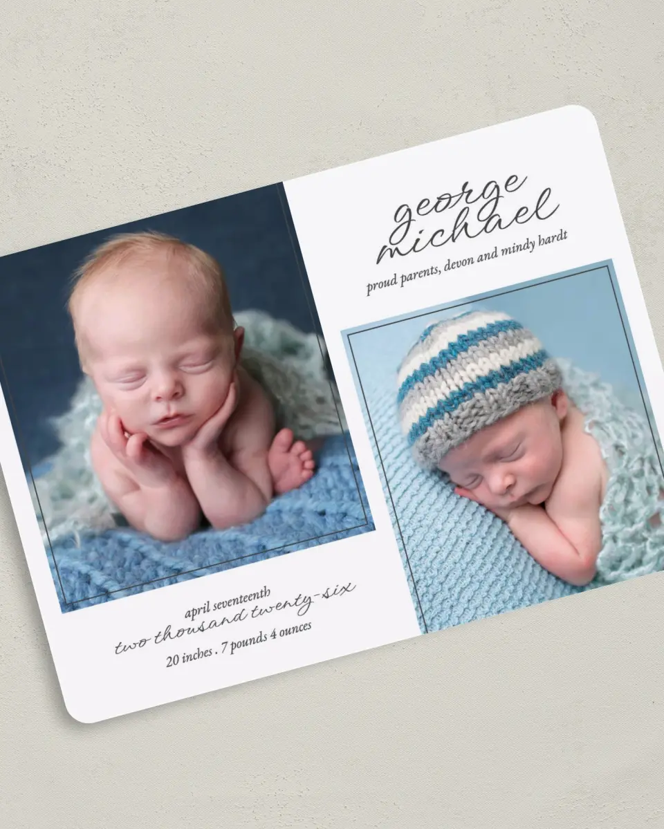 This is a 5" x 7" Birth Announcement Card called Sweetly Sprinkled printed in full color on Premium Smooth paper