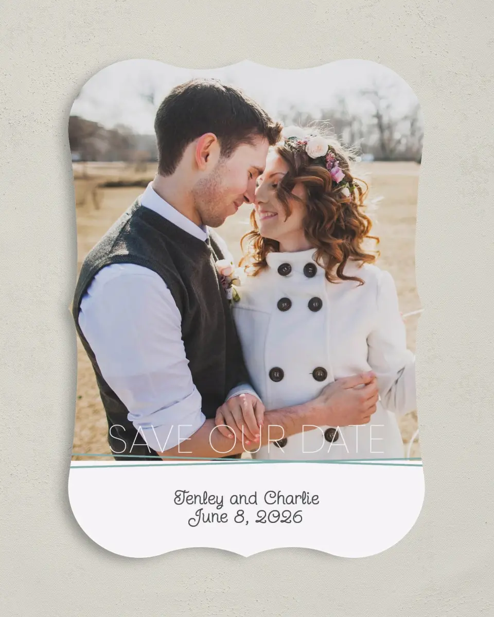 This is a 5" x 7" Save the Date Card called Forever Mine printed in full color on Premium Smooth paper