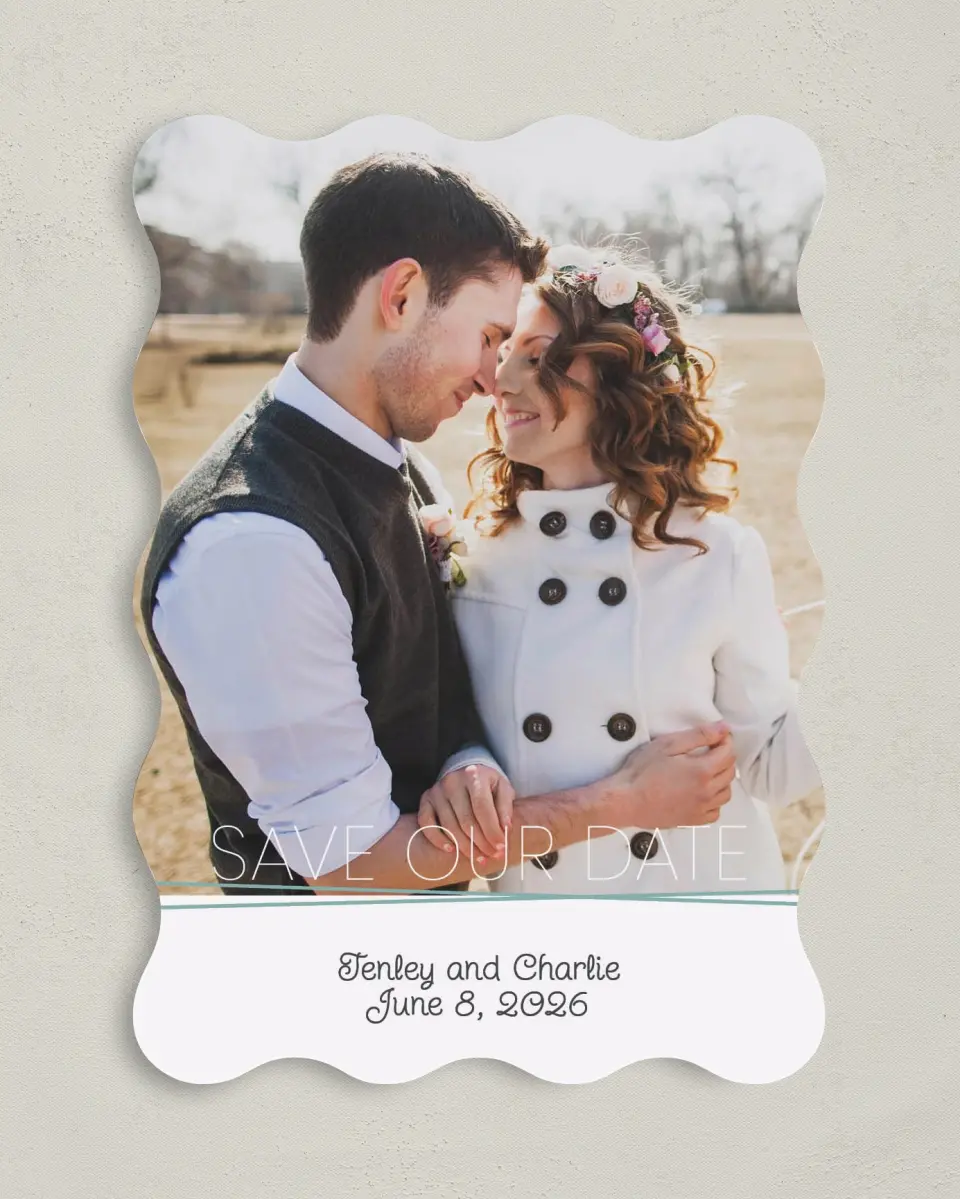 This is a 5" x 7" Save the Date Card called Forever Mine printed in full color on Premium Smooth paper