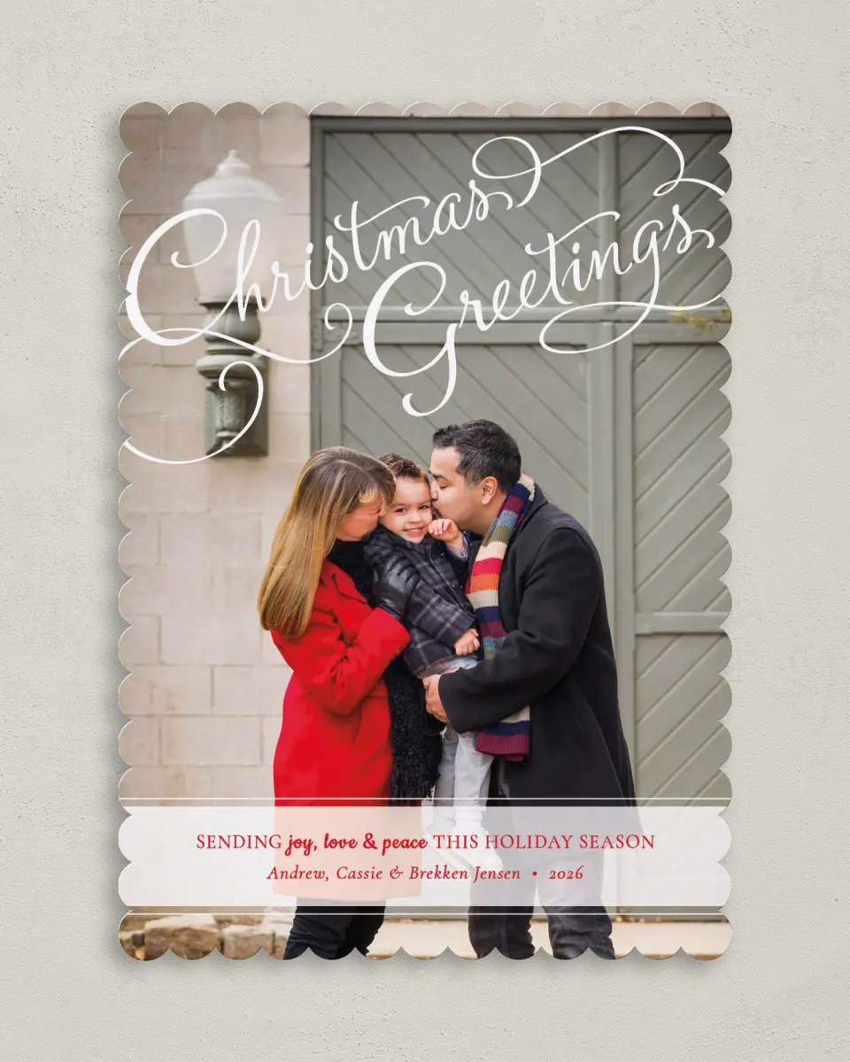 This is a 5" x 7" Christmas Card called Scripted Blessings printed in full color on Premium Smooth paper on Premium Smooth paper on Premium Smooth paper