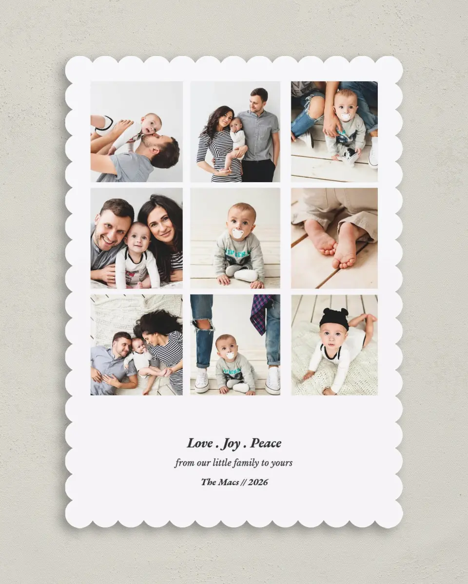 This is a 5" x 7" Christmas Card called Rustic Holiday Joy printed in full color on Premium Smooth paper on Premium Smooth paper on Premium Smooth paper