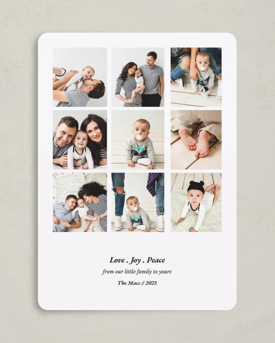 This is a 5" x 7" Christmas Card called Rustic Holiday Joy printed in full color on Premium Smooth paper